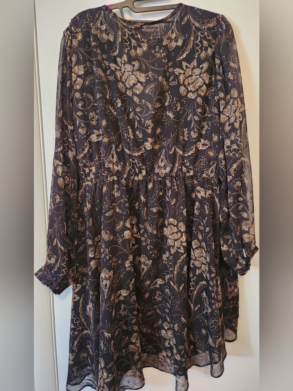Torrid Black & Gold Sparkly Floral Long-Sleeve Chiffon Blouse Long Size 3x NWT - Picture 10 of 10